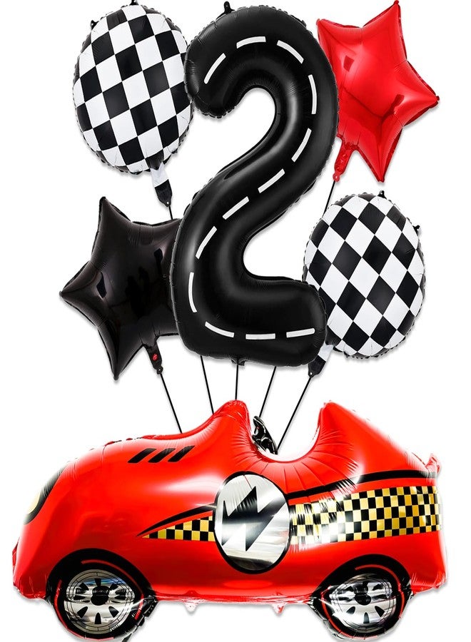 Tagberoy Racecar Birthday Decorations 2 Year Old, Large Red Race Car Balloons 40 Inch Racetrack Black Number 1 Balloon Checkered Balloon for Race Cars Birthday Decorations - Image 1